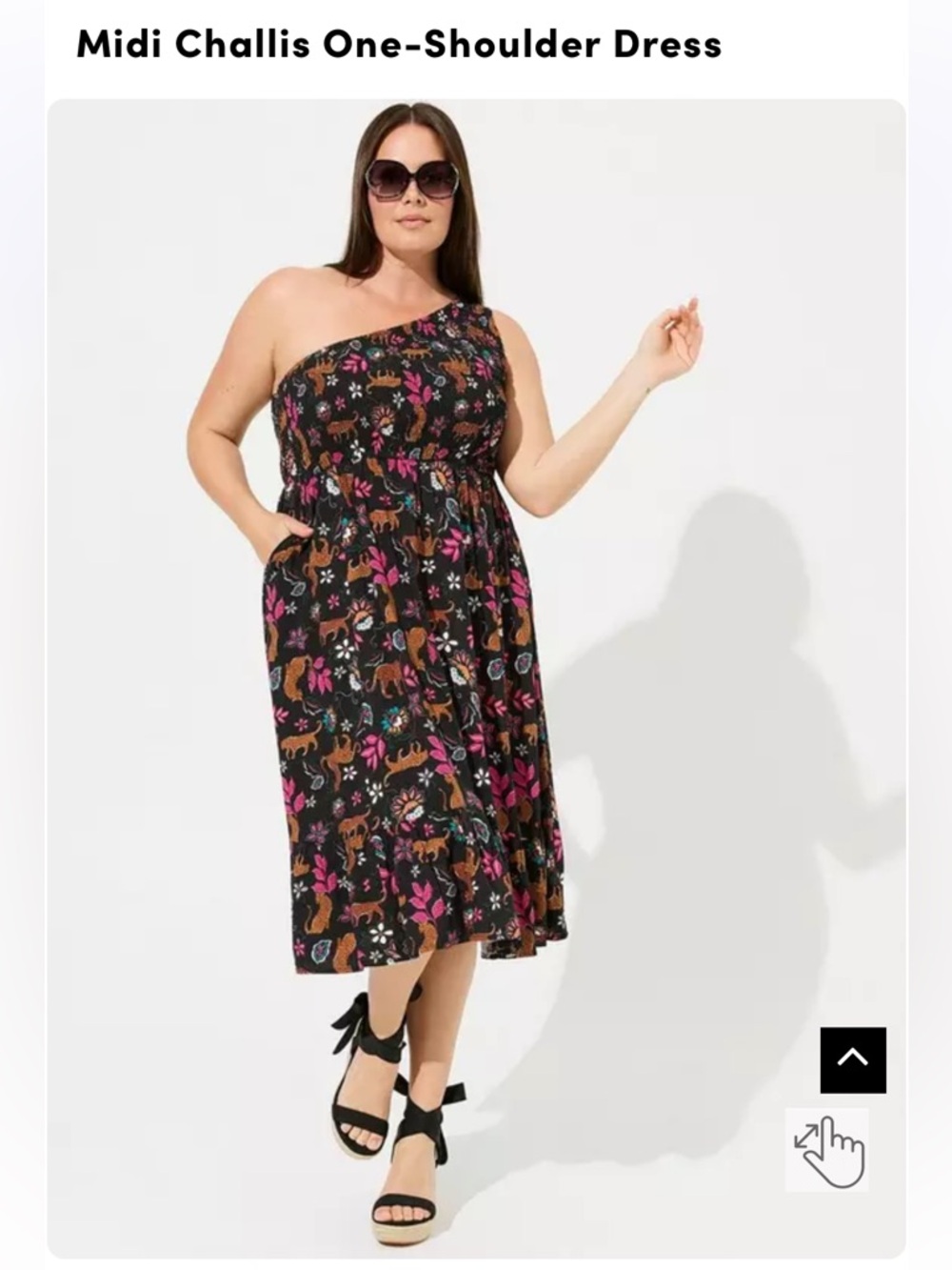 One-Shoulder Floral & Animal Print Midi Dress size M/L